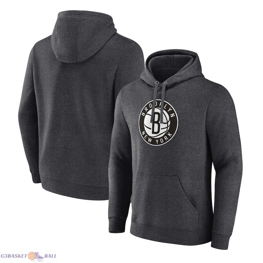 Men's Brooklyn Nets Fanatics Heather Charcoal Primary Logo Pullover Hoodie