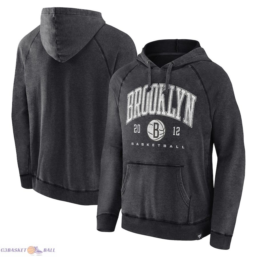 Men's Brooklyn Nets Fanatics Heather Charcoal Foul Trouble Snow Wash Raglan Pullover Hoodie