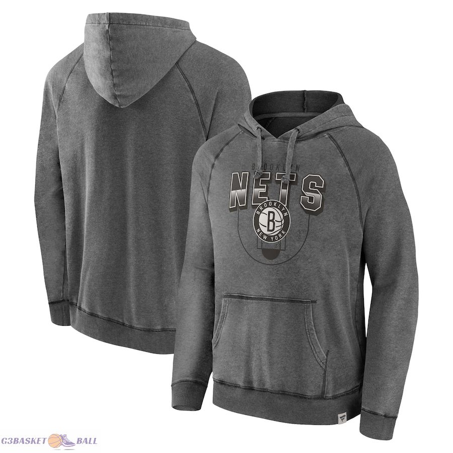 Men's Brooklyn Nets Fanatics Gray True Classics Vintage Snow Wash Raglan Pullover Hoodie