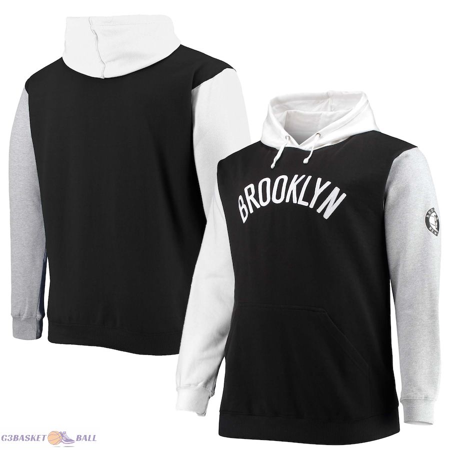 Men's Brooklyn Nets Fanatics Black/White Big & Tall Double Contrast Pullover Hoodie