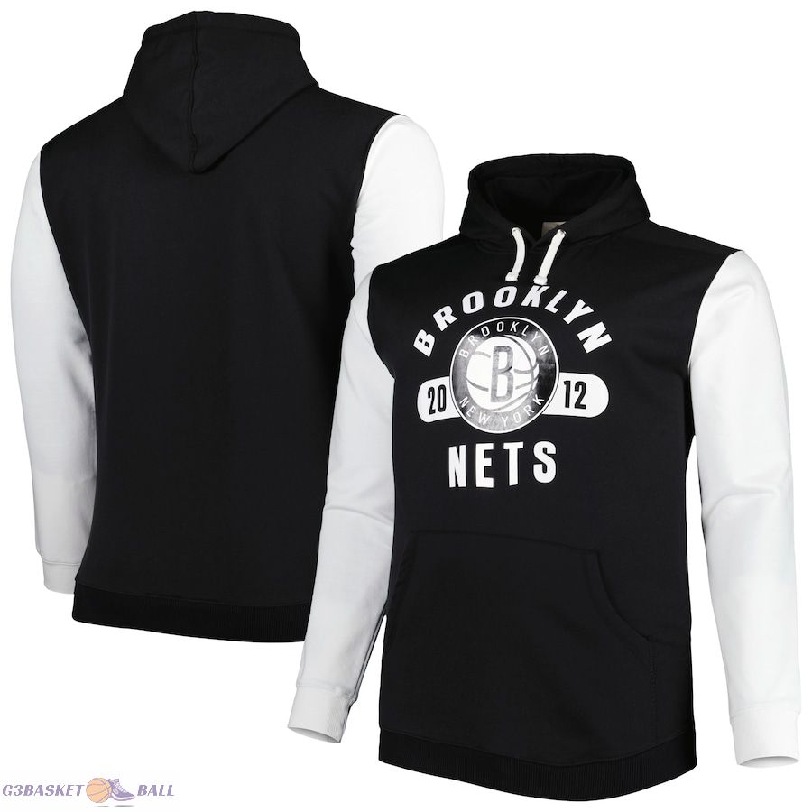 Men's Brooklyn Nets Fanatics Black/White Big & Tall Bold Attack Pullover Hoodie