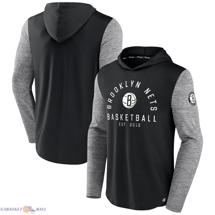 Men's Brooklyn Nets Fanatics Black/Heathered Charcoal Deep Rotation Performance Pullover Hoodie