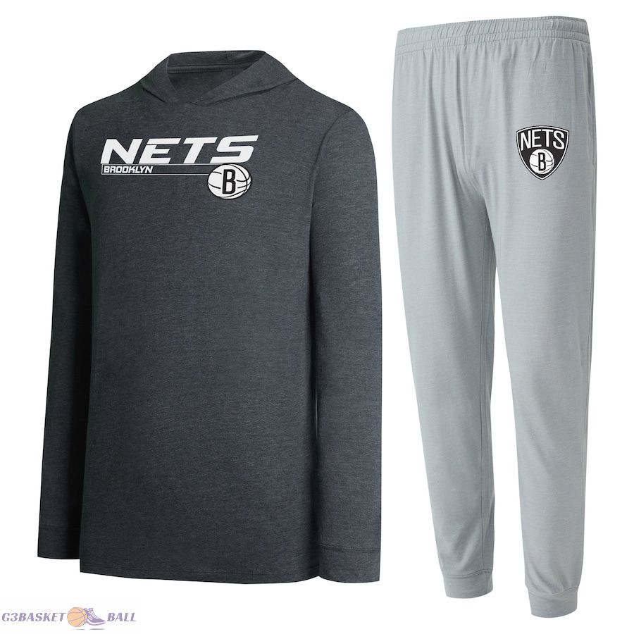 Men's Brooklyn Nets Concepts Sport Gray/Black Meter Pullover Hoodie & Jogger Pants Set