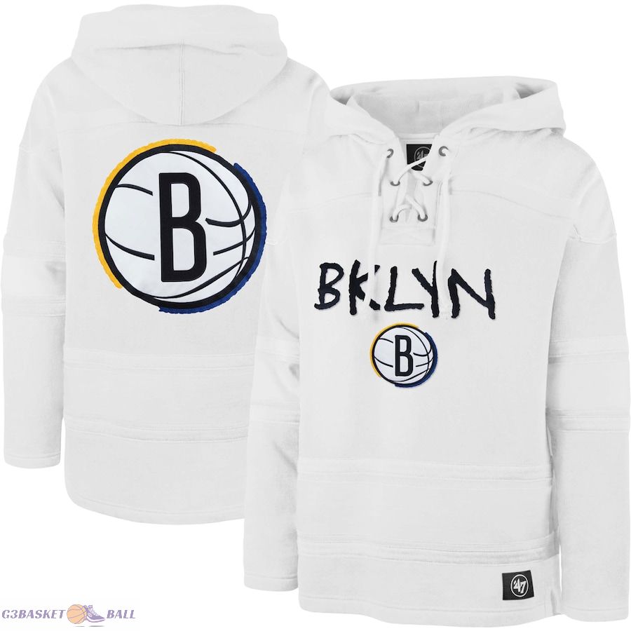 Men's Brooklyn Nets '47 White 2022/23 Pregame MVP Lacer Pullover Hoodie - City Edition