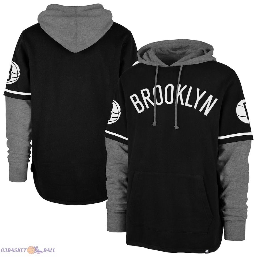 Men's Brooklyn Nets '47 Black Trifecta Shortstop Pullover Hoodie