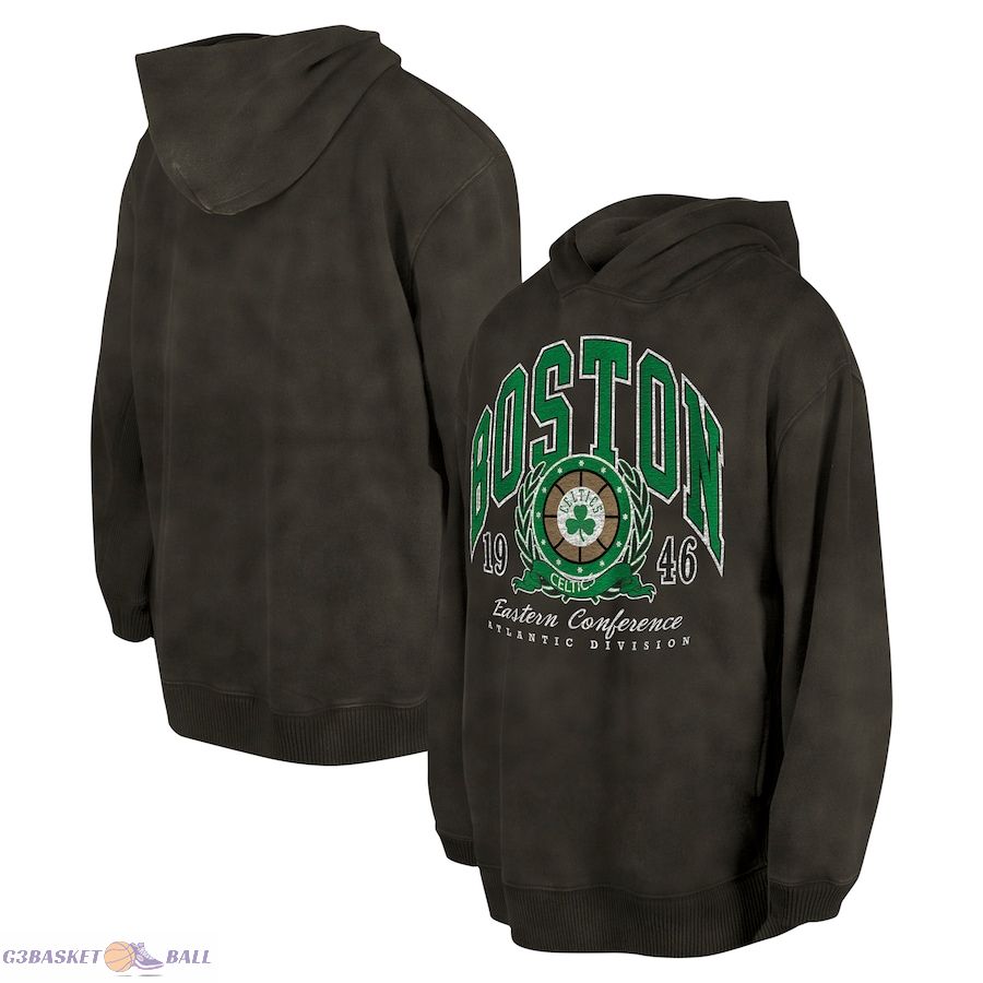 Unisex Boston Celtics New Era Charcoal Oversized Essentials Pigment Wash Fleece Pullover Hoodie