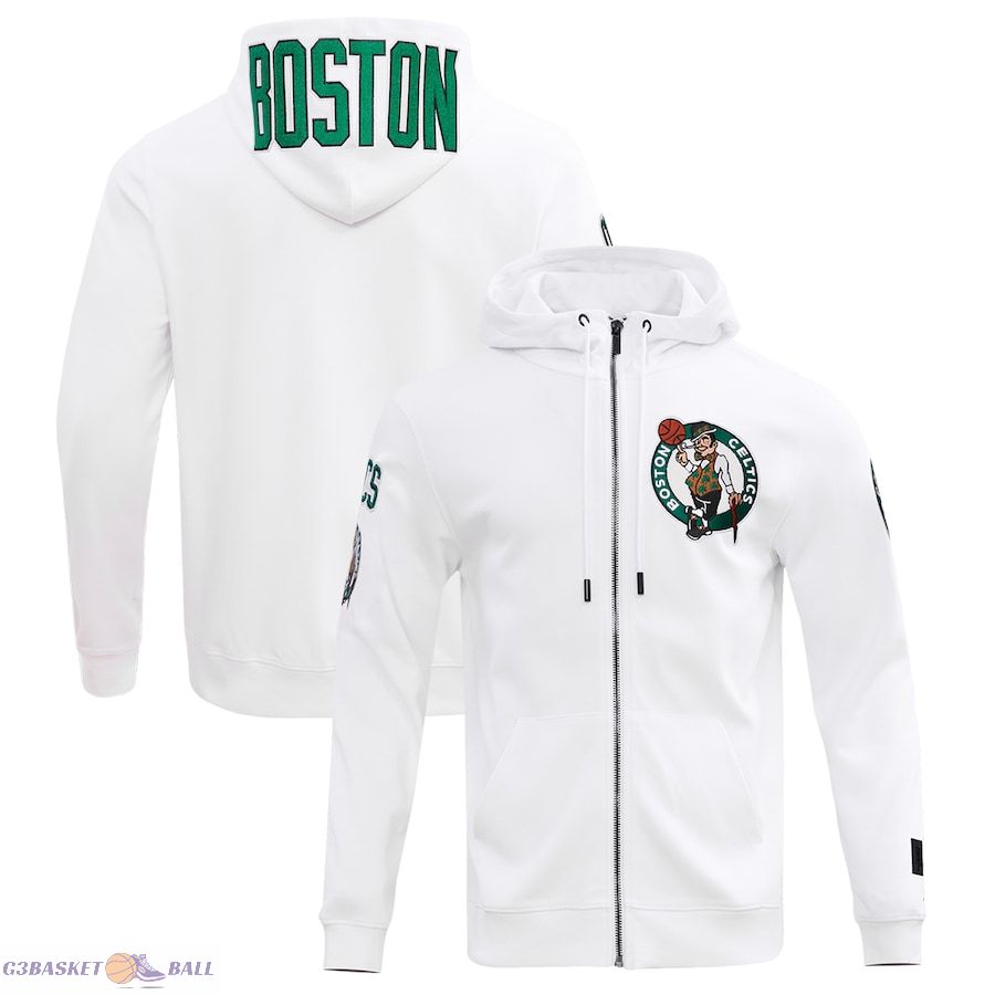 Men's Boston Celtics Pro Standard White Classic Chenille Double Knit Full-Zip Pullover Hoodie