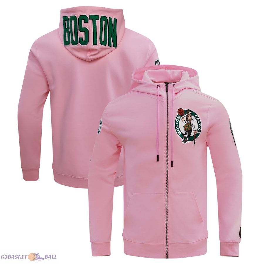 Men's Boston Celtics Pro Standard Pink Classic Chenille Double Knit Full-Zip Pullover Hoodie