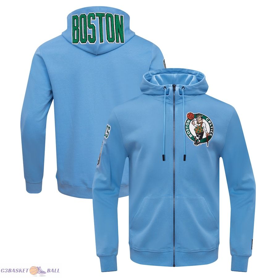 Men's Boston Celtics Pro Standard Blue Classic Chenille Double Knit Full-Zip Pullover Hoodie