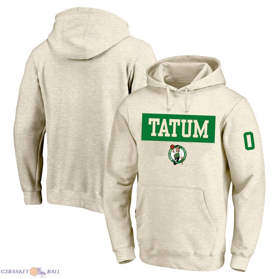 Men's Boston Celtics Jayson Tatum Profile Cream Big & Tall Player Double Face Tri-Blend Pullover Hoodie