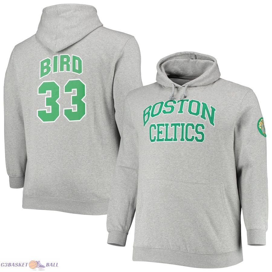 Men's Boston Celtics Larry Bird Mitchell & Ness Heathered Gray Big & Tall Name & Number Pullover Hoodie