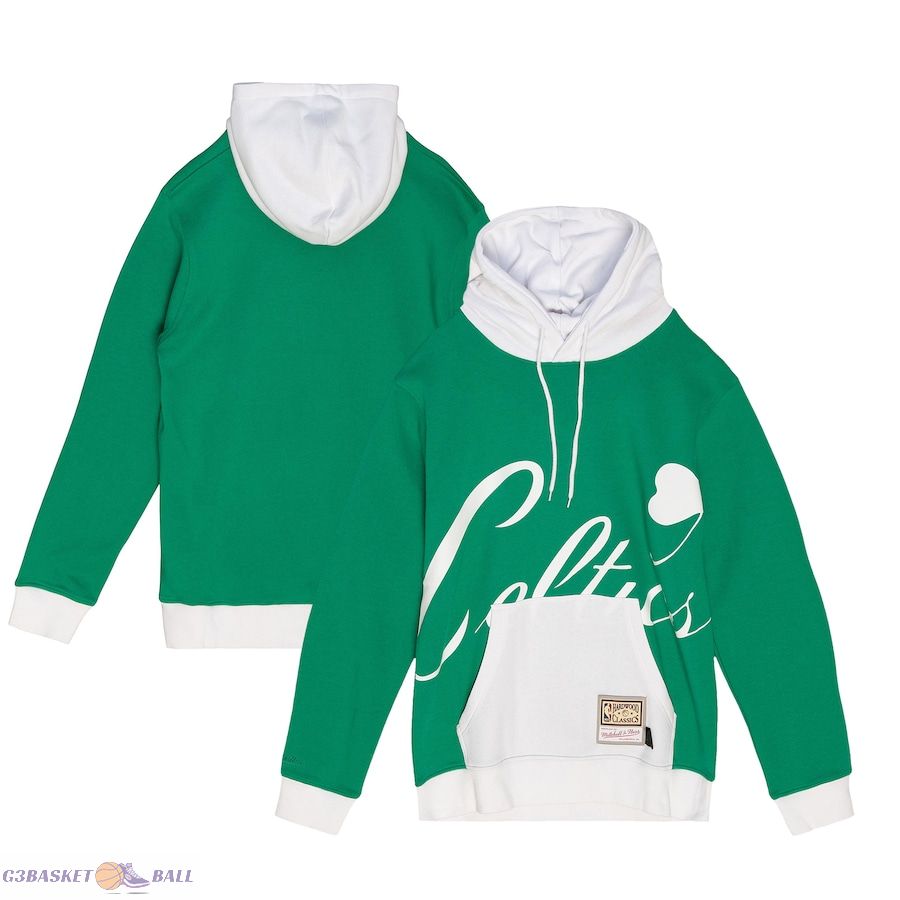 Men's Boston Celtics Mitchell & Ness Kelly Green Hardwood Classics Big Face 5.0 Pullover Hoodie