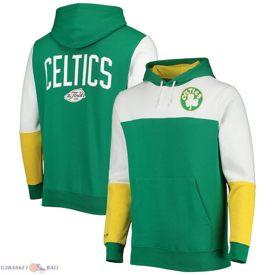 Men's Boston Celtics Mitchell & Ness Kelly Green Hardwood Classics 2008 NBA Finals Fusion 2.0 Colorblock Pullover Hoodie