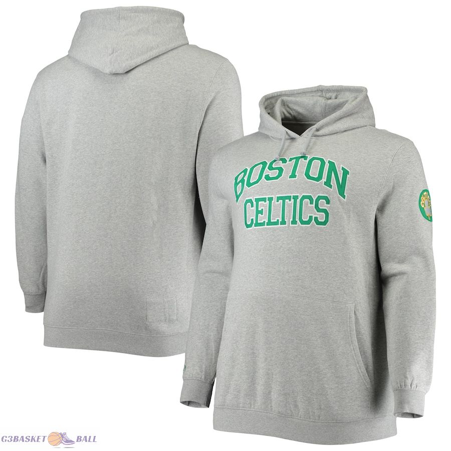 Men's Boston Celtics Mitchell & Ness Heathered Gray Hardwood Classics Big & Tall Throwback Pullover Hoodie