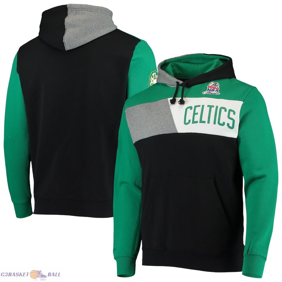 Men's Boston Celtics Mitchell & Ness Black Hardwood Classics Colorblock Pullover Hoodie