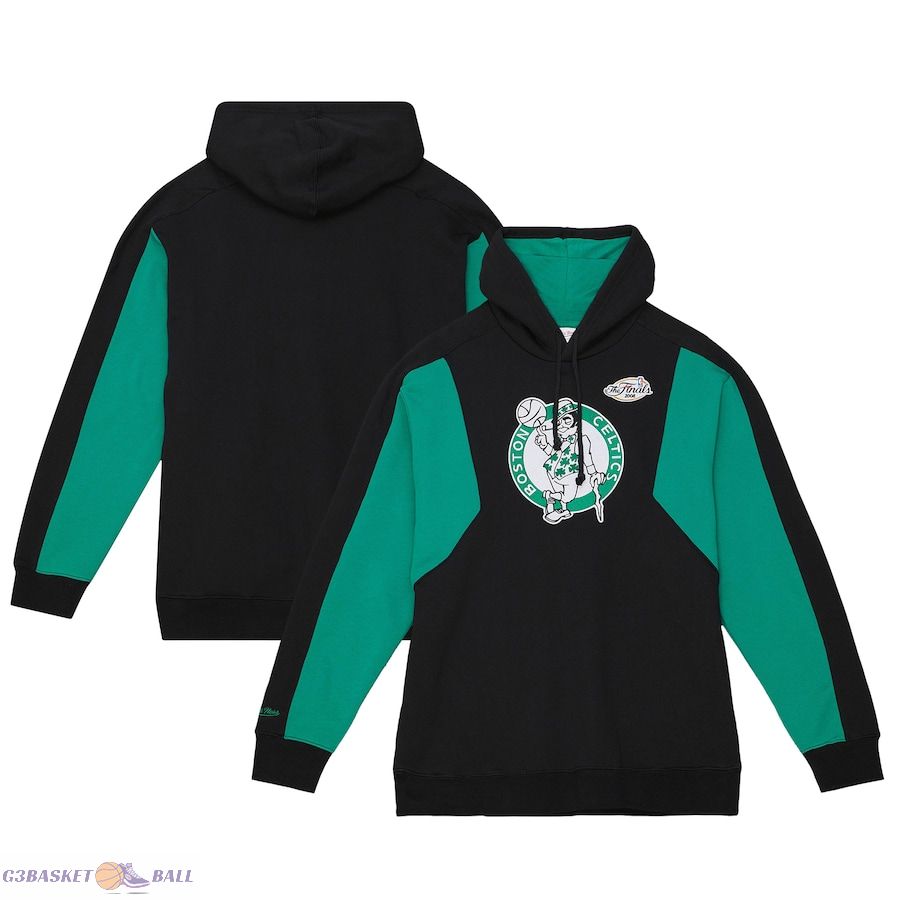 Men's Boston Celtics Mitchell & Ness Black Color Block 2.0 Fleece Pullover Hoodie