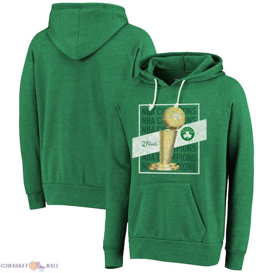 Men's Boston Celtics Majestic Threads Kelly Green 2024 NBA Finals Champions Pocket Tri-Blend Pullover Hoodie