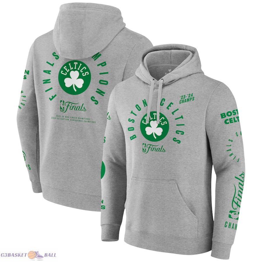 Men's Boston Celtics Fanatics Heather Gray 2024 NBA Finals Champions Drive to the Hoop Pullover Hoodie