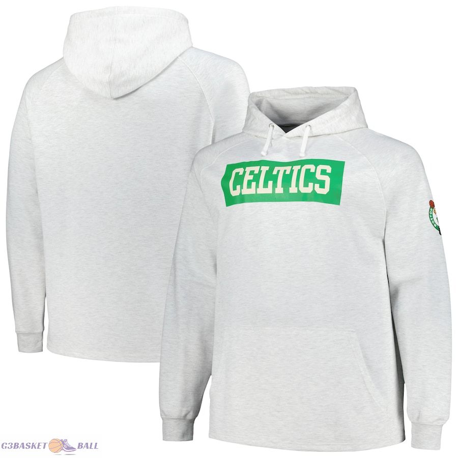 Men's Boston Celtics Fanatics Ash Big & Tall Raglan Tri-Blend Pullover Hoodie