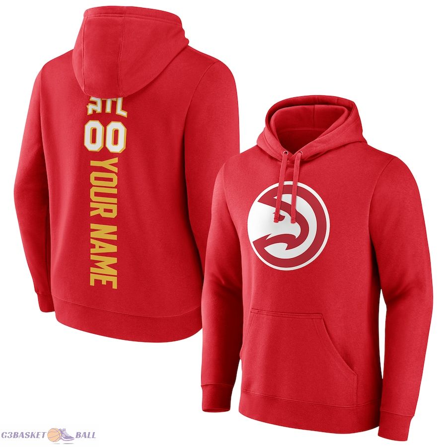 Men's Atlanta Hawks Red Playmaker Personalized Name & Number Pullover Hoodie