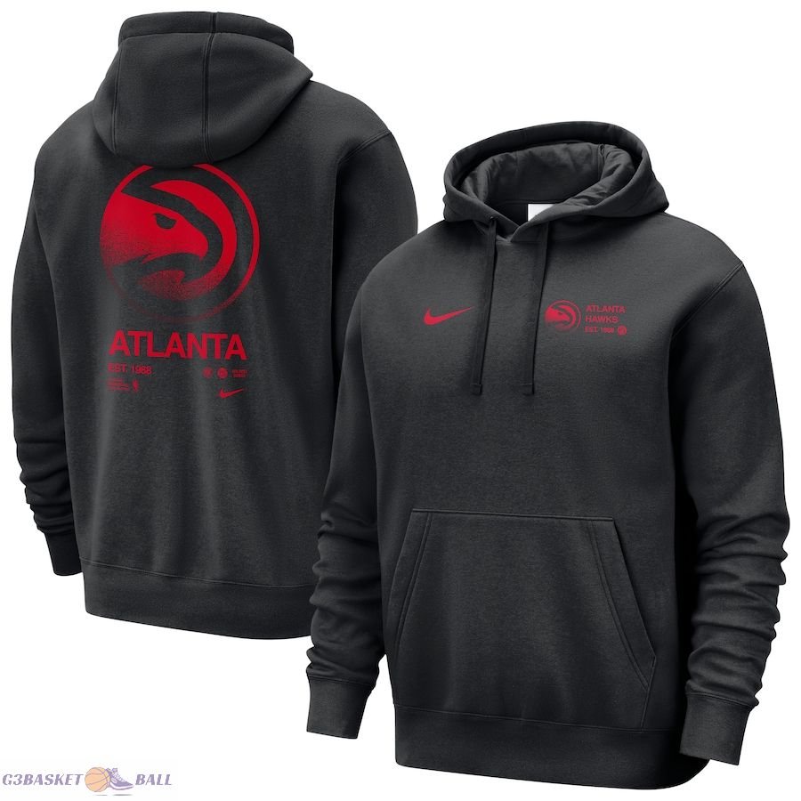 Men's Atlanta Hawks Nike Black Courtside Club Pullover Hoodie