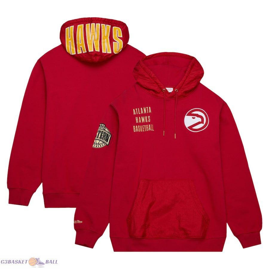 Men's Atlanta Hawks Mitchell & Ness Red Team OG 2.0 Vintage Logo Fleece Pullover Hoodie