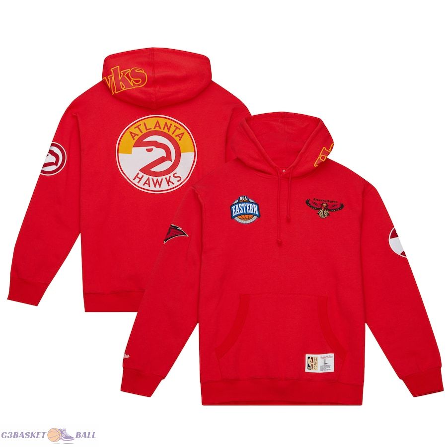 Men's Atlanta Hawks Mitchell & Ness Red Hardwood Classics City Collection Fleece Pullover Hoodie