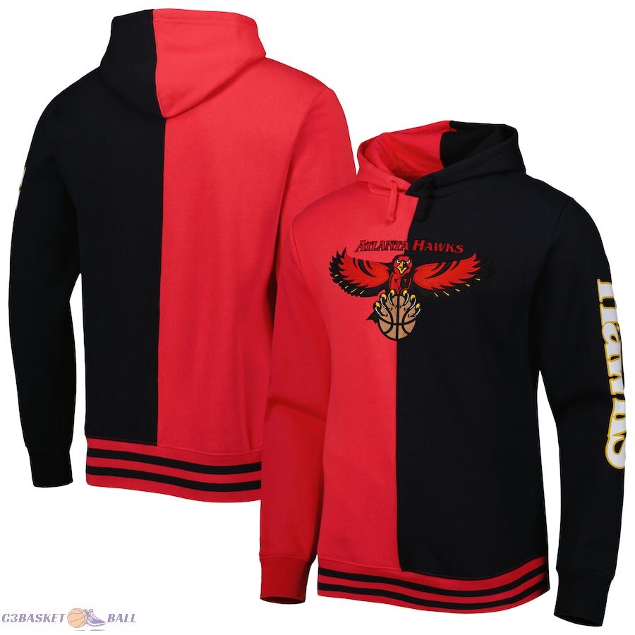 Men's Atlanta Hawks Mitchell & Ness Red/Black Hardwood Classics Split Pullover Hoodie