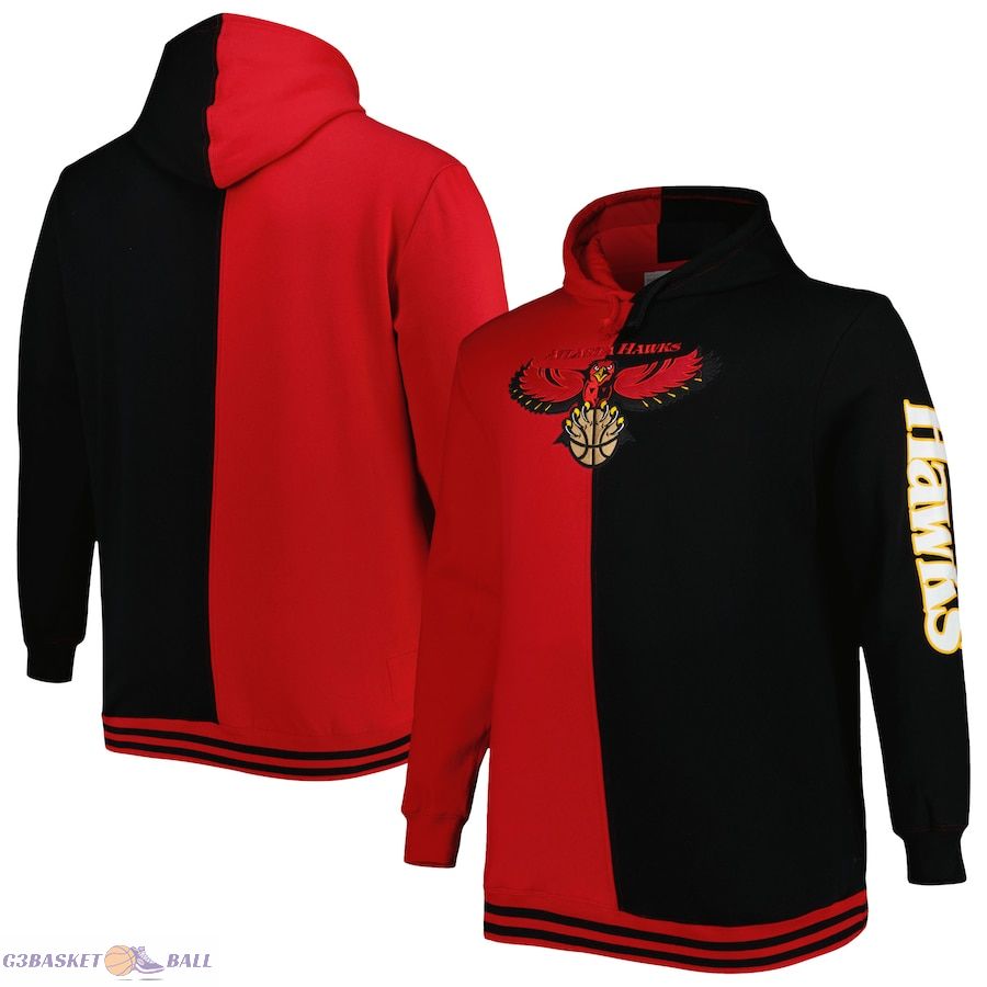 Men's Atlanta Hawks Mitchell & Ness Red/Black Big & Tall Hardwood Classics Split Pullover Hoodie