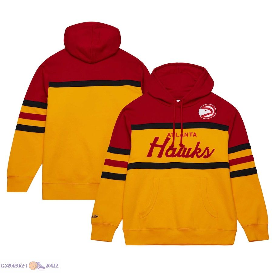 Men's Atlanta Hawks Mitchell & Ness Gold/Red Head Coach Pullover Hoodie