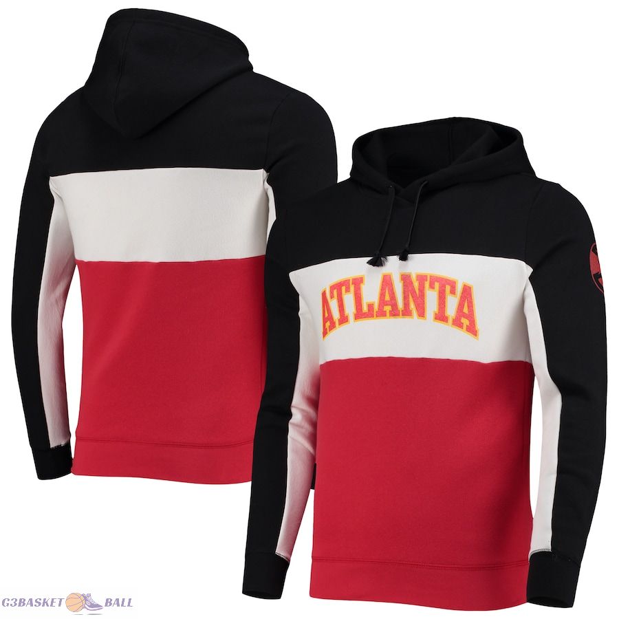 Men's Atlanta Hawks Junk Food Black/White Wordmark Colorblock Fleece Pullover Hoodie