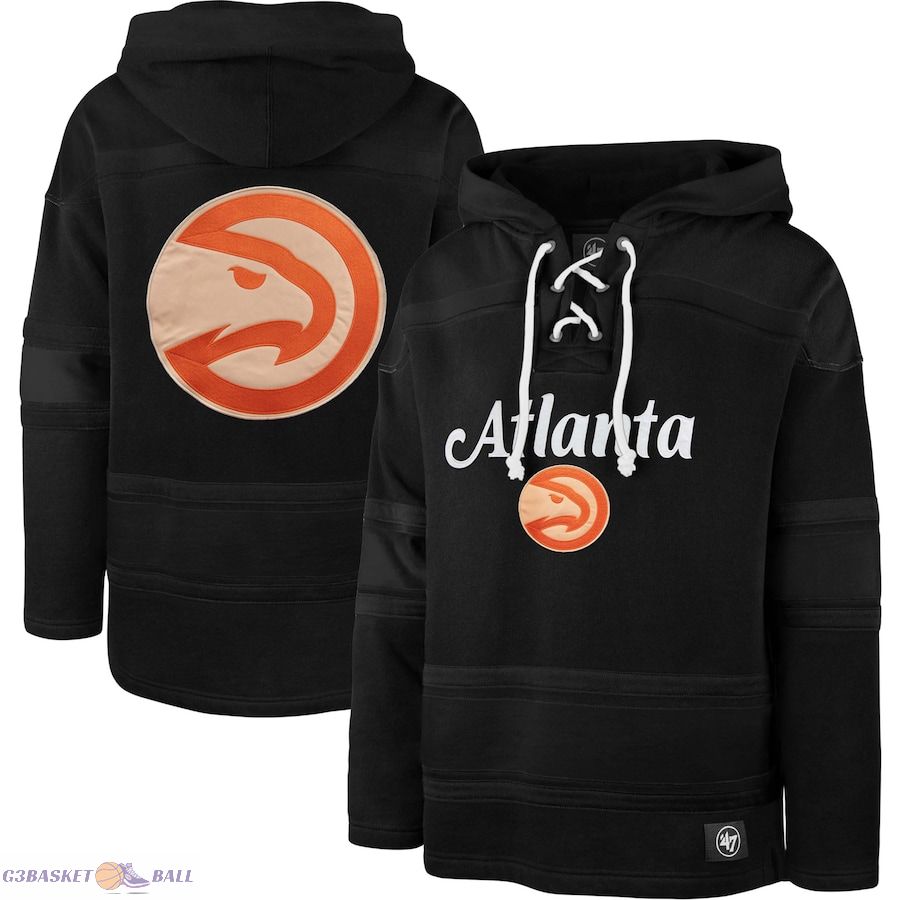 Men's Atlanta Hawks '47 Black 2022/23 Pregame MVP Lacer Pullover Hoodie - City Edition