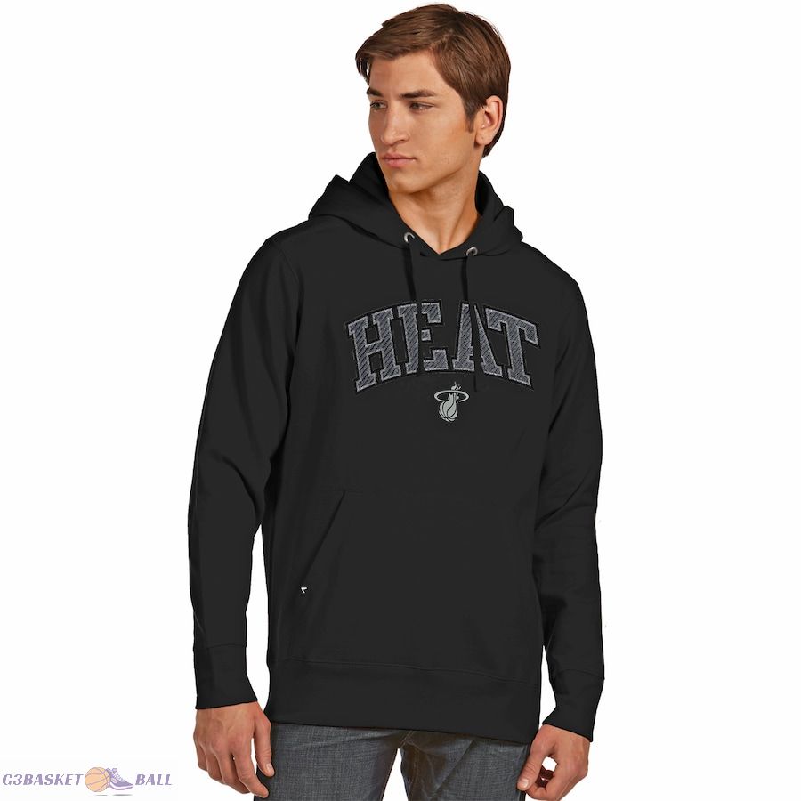 Men's Miami Heat Antigua Black Signature Carbon Pullover Hoodie