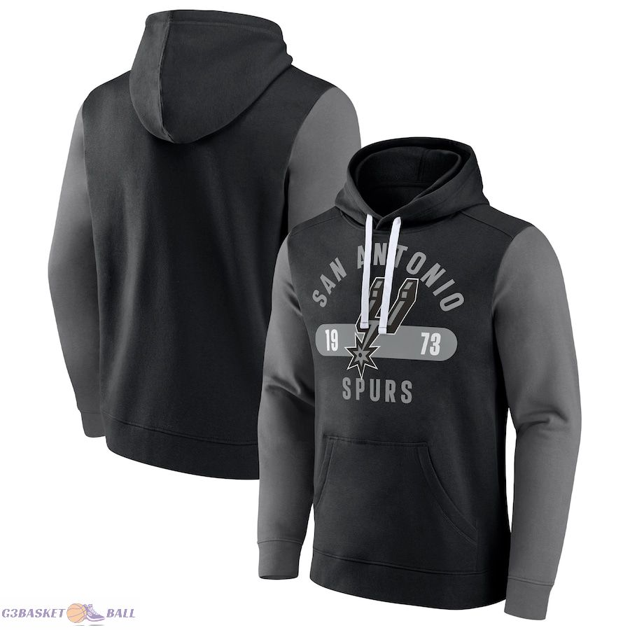 Men's San Antonio Spurs Fanatics Black/Gray Attack Colorblock Pullover Hoodie