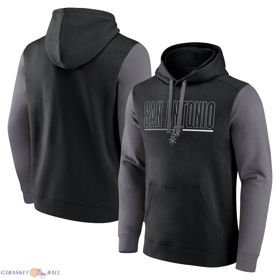 Men's San Antonio Spurs Black Outline Colorblock Pullover Hoodie