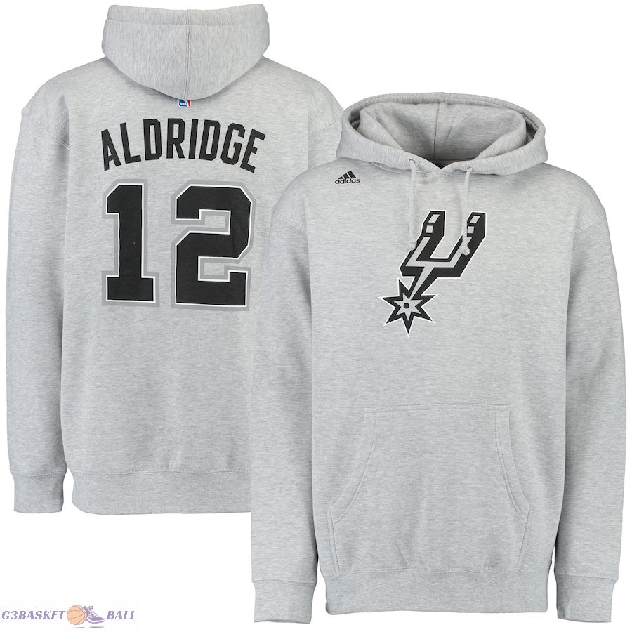 Men's San Antonio Spurs LaMarcus Aldridge adidas Gray Name & Number Pullover Hoodie