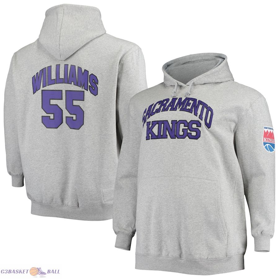 Men's Sacramento Kings Jason Williams Mitchell & Ness Heathered Gray Big & Tall Name & Number Pullover Hoodie