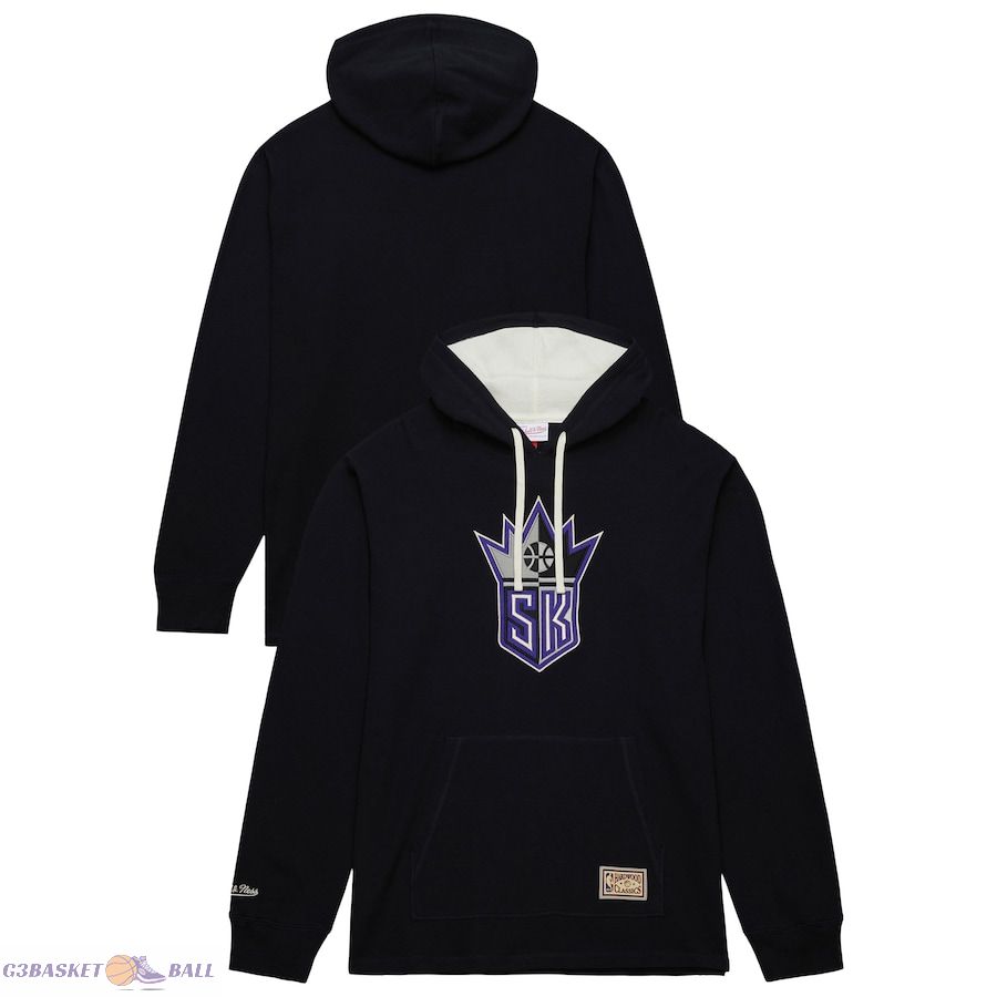 Men's Sacramento Kings Mitchell & Ness Black Hardwood Classics Lightweight Thermal Pullover Hoodie