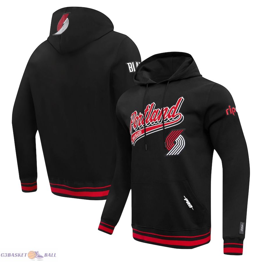 Men's Portland Trail Blazers Pro Standard Black Script Tail Pullover Hoodie