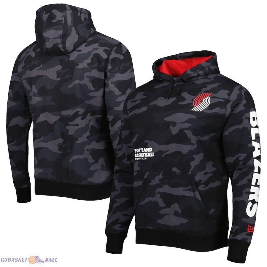 Men's Portland Trail Blazers New Era Black/Camo Tonal Pullover Hoodie