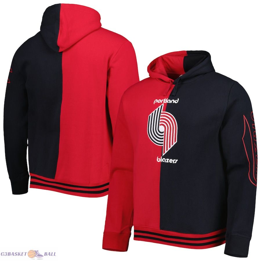 Men's Portland Trail Blazers Mitchell & Ness Red/Black Hardwood Classics Split Pullover Hoodie