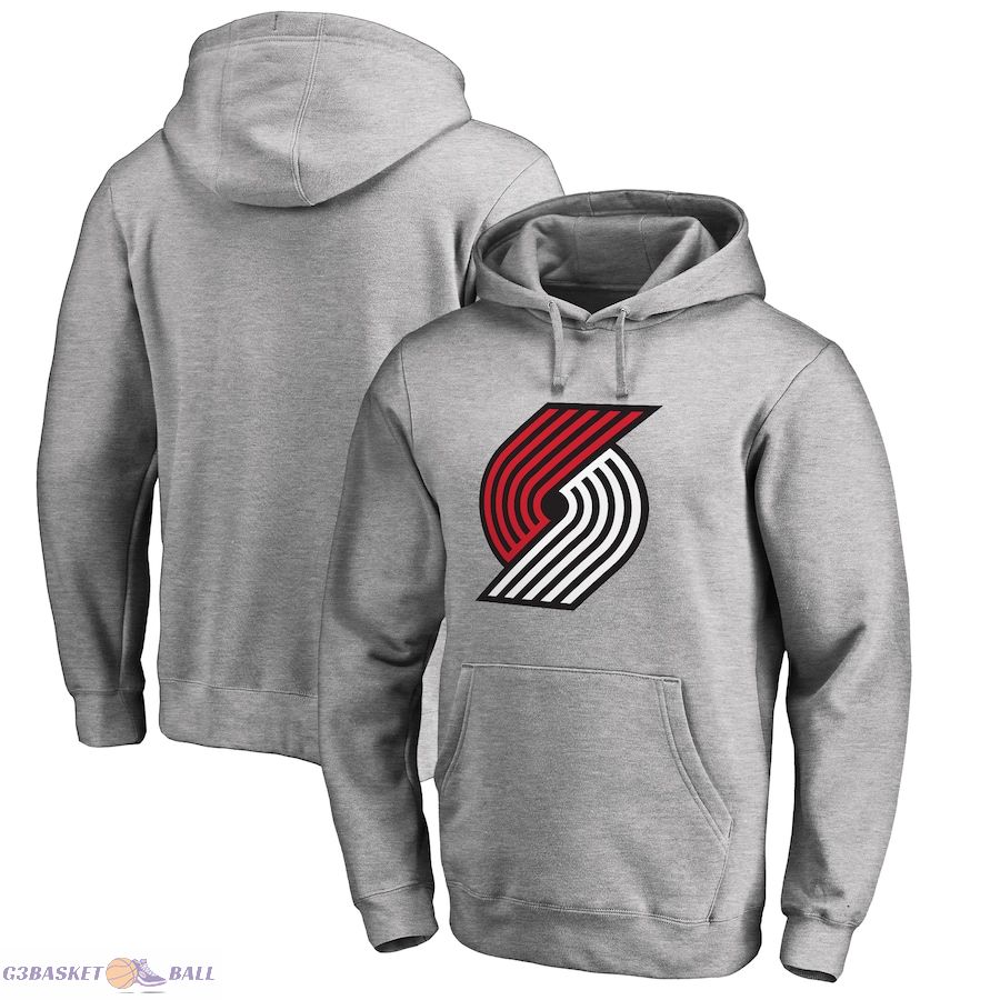 Men's Portland Trail Blazers Heather Gray Primary Logo Pullover Hoodie