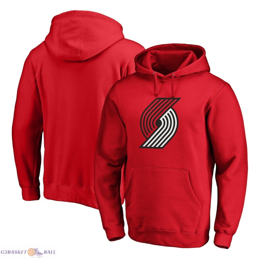 Men's Portland Trail Blazers Fanatics Red Icon Primary Logo Fitted Pullover Hoodie