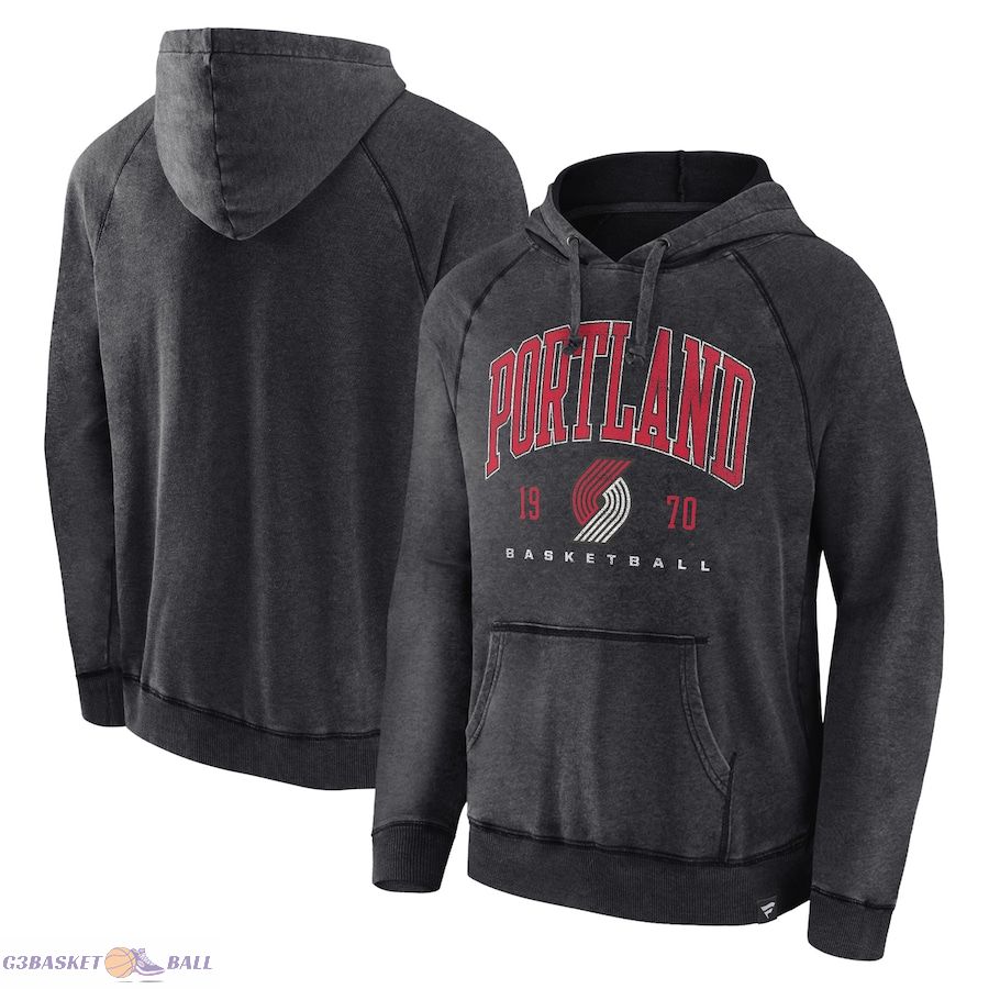 Men's Portland Trail Blazers Fanatics Heather Charcoal Foul Trouble Snow Wash Raglan Pullover Hoodie