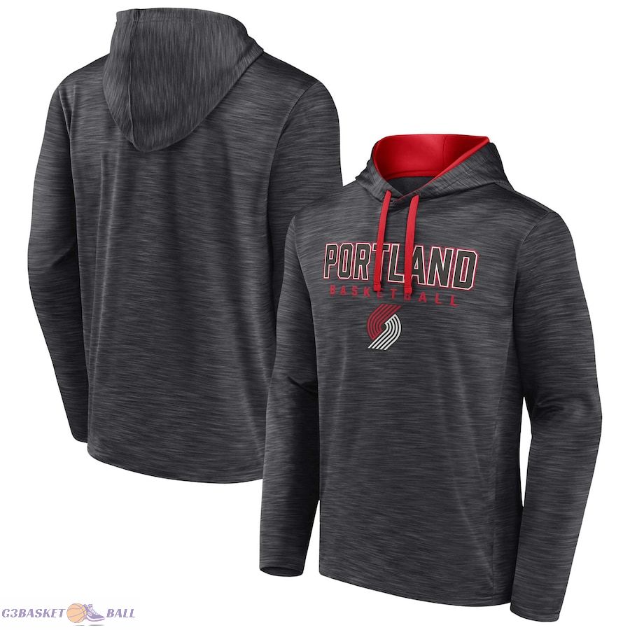 Men's Portland Trail Blazers Fanatics Heather Charcoal Fast Break Pullover Hoodie