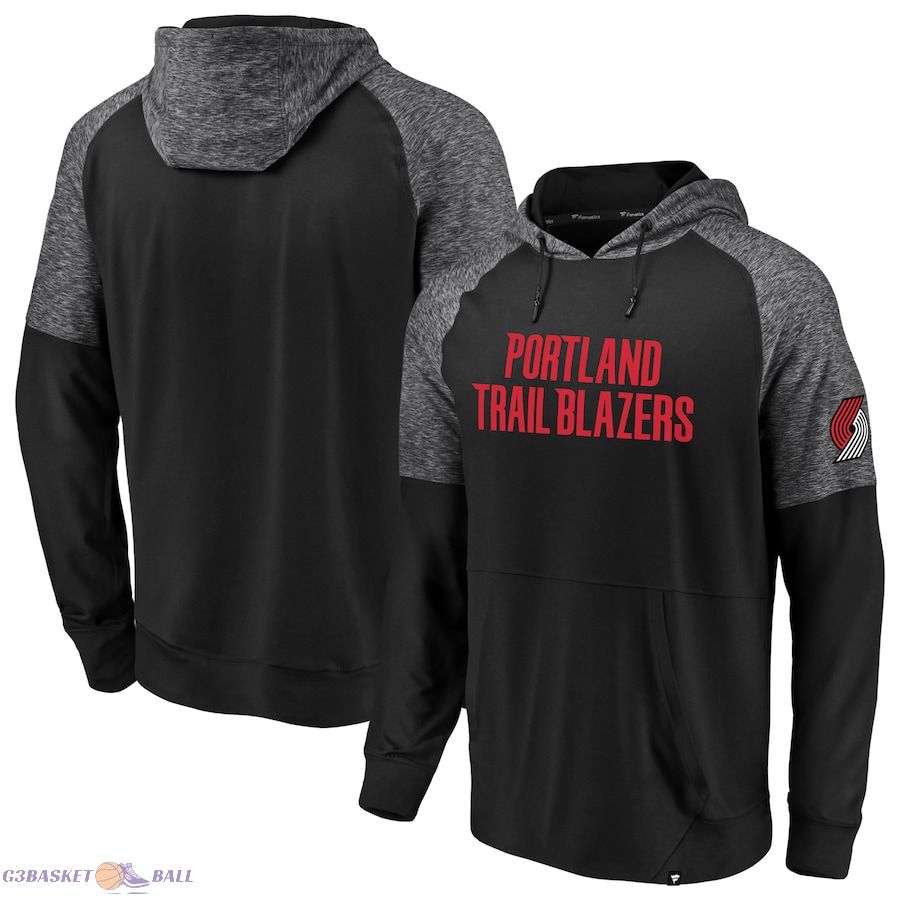 Men's Portland Trail Blazers Fanatics Black/Heathered Black Made to Move Static Performance Raglan Pullover Hoodie