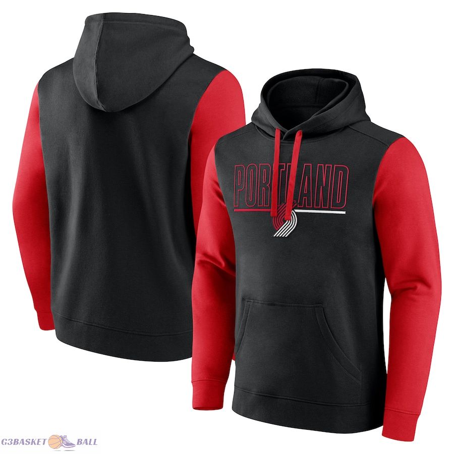 Men's Portland Trail Blazers Black Outline Colorblock Pullover Hoodie