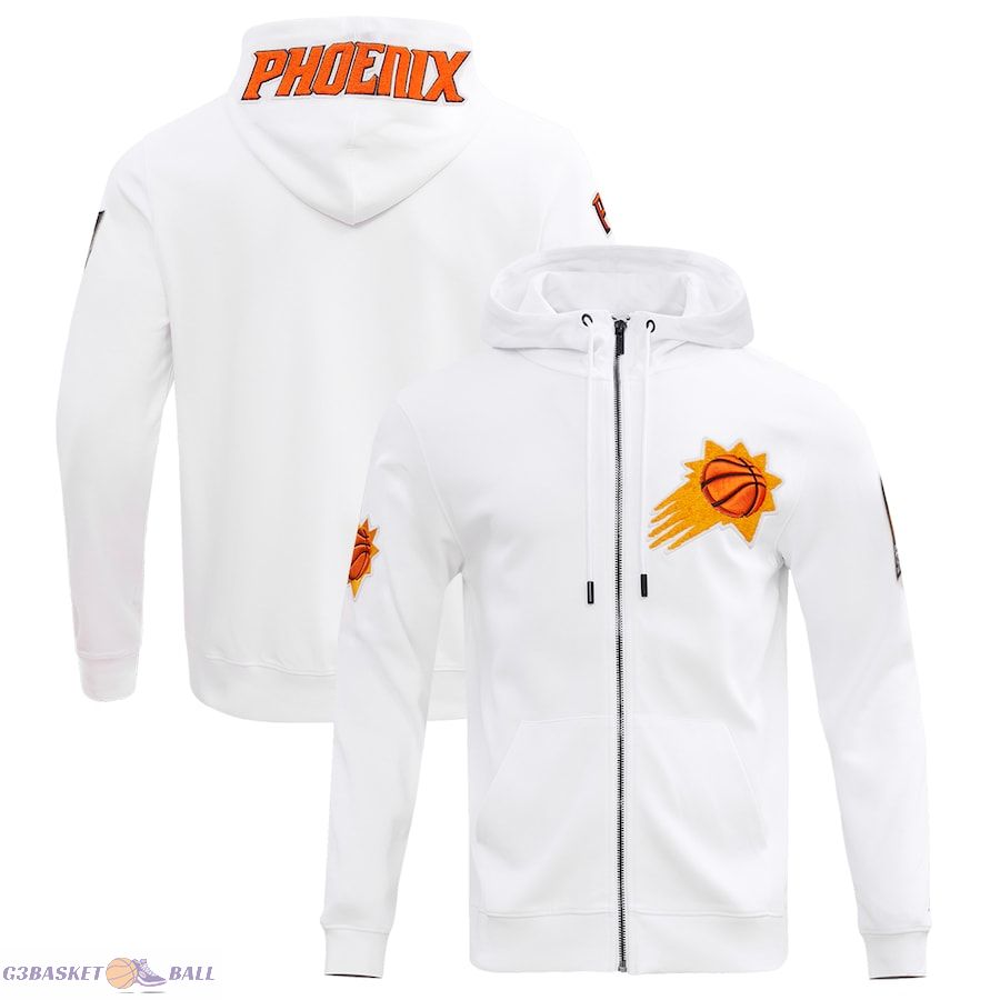 Men's Phoenix Suns Pro Standard White Classic Chenille Double Knit Full-Zip Pullover Hoodie