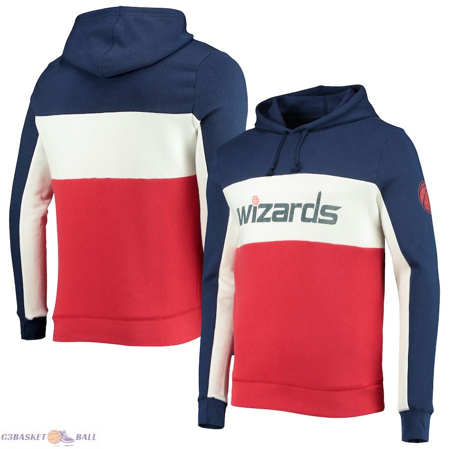 Men's Washington Wizards Junk Food Navy/White Wordmark Colorblock Fleece Pullover Hoodie