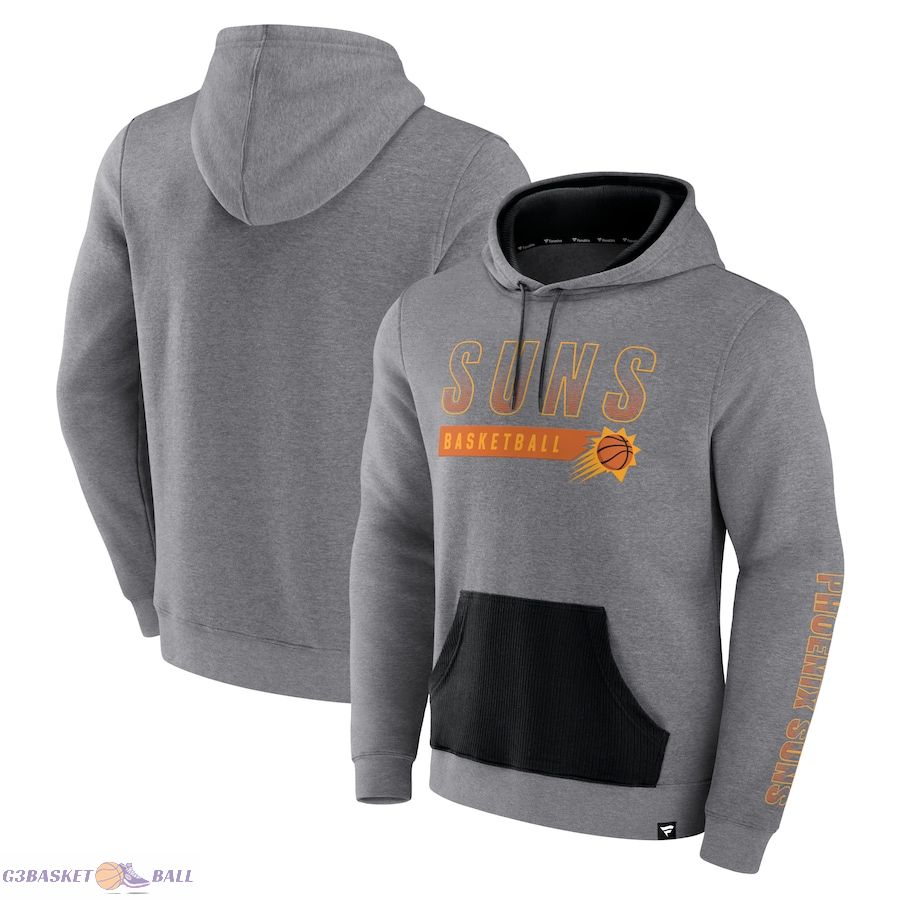 Men's Phoenix Suns Fanatics Heathered Gray Off The Bench Color Block Pullover Hoodie